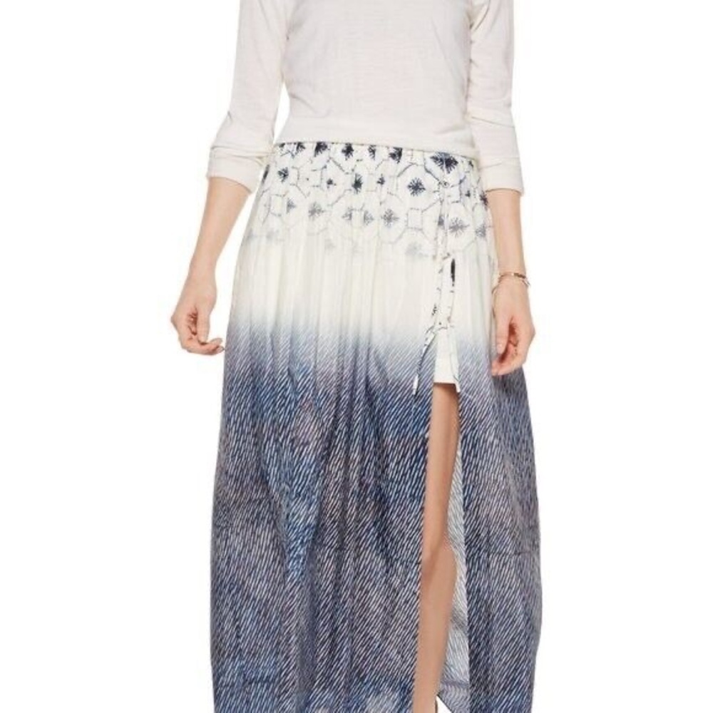 TIBI Akiko Printed Silk Maxi Skort Ombre Indigo Ivory Size 4